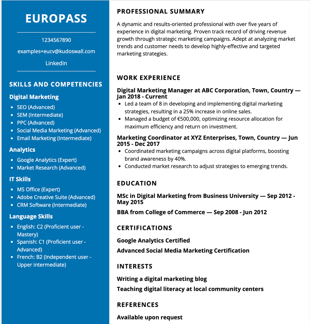 Europass CV Maker – Create Your Europass CV Online with AI